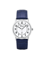 Case Rhodium Plated Stainless Steel Dial White Dial Black Arabic Leather Blue