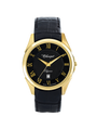 Case Gold Plated Stainless Steel Dial Black Dial Champagne Roman Leather Black